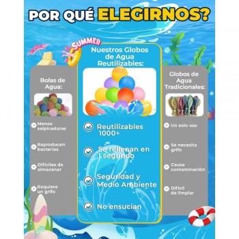 Globos agua reutilizables CLASSIC translúcidos (6 ud.+bolsa)