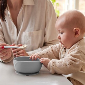 Bol silicona con ventosa GRIS - 400 ml.