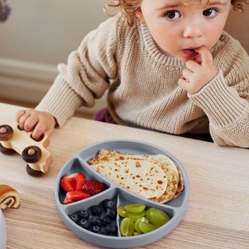 Plato silicona con ventosa GRIS