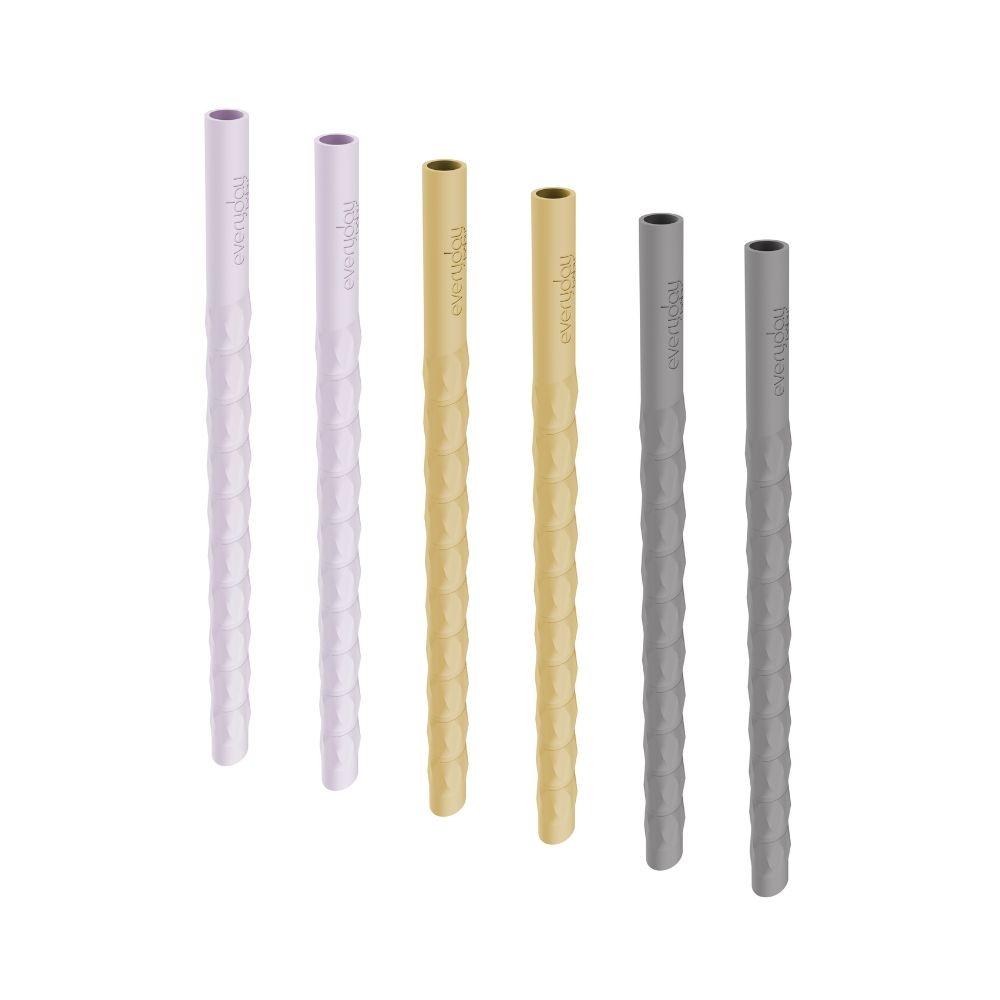 Pajita silicona (6 ud.) LAVANDA+AMARILLO+GRIS