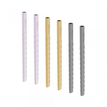 Pajita silicona (6 ud.) LAVANDA+AMARILLO+GRIS