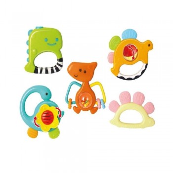 SET DE 5 SONAJEROS/MORDEDORES DINOSAURIOS