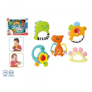 SET DE 5 SONAJEROS/MORDEDORES DINOSAURIOS