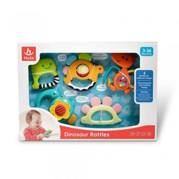 SET DE 5 SONAJEROS/MORDEDORES DINOSAURIOS