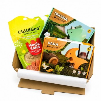 PACK SENSORIAL DINOS HALFTOYS 3 PZAS STEGOSAURUS-TRICERATOPS