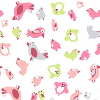 Muselina Bambú PÁJAROS ROSA 120x120cm.
